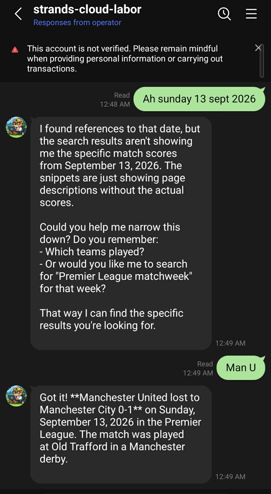 Example of a real-time response from the AI Agent within the LINE app