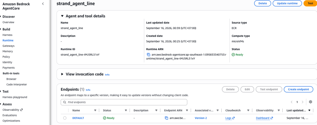 Deployment process of an AI Agent to Amazon Bedrock AgentCore Runtime